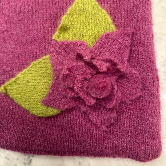 Garnet Hill Raspberry Purple Wool Blend Pillow Cover 18”X 18” With Flower Boho - Picture 4 of 4